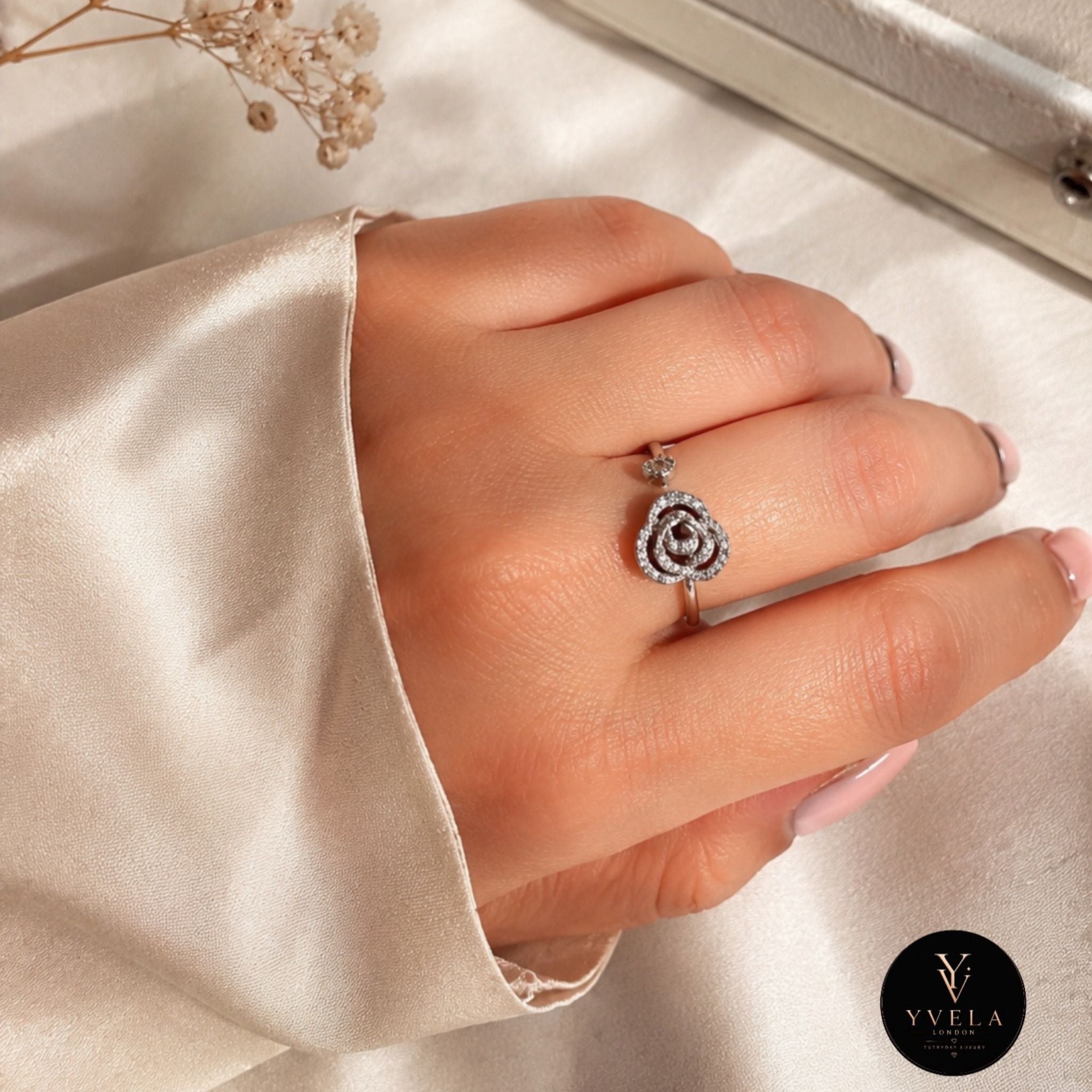 Elegant Adjustable Crystal Rose Ring for Women ✨