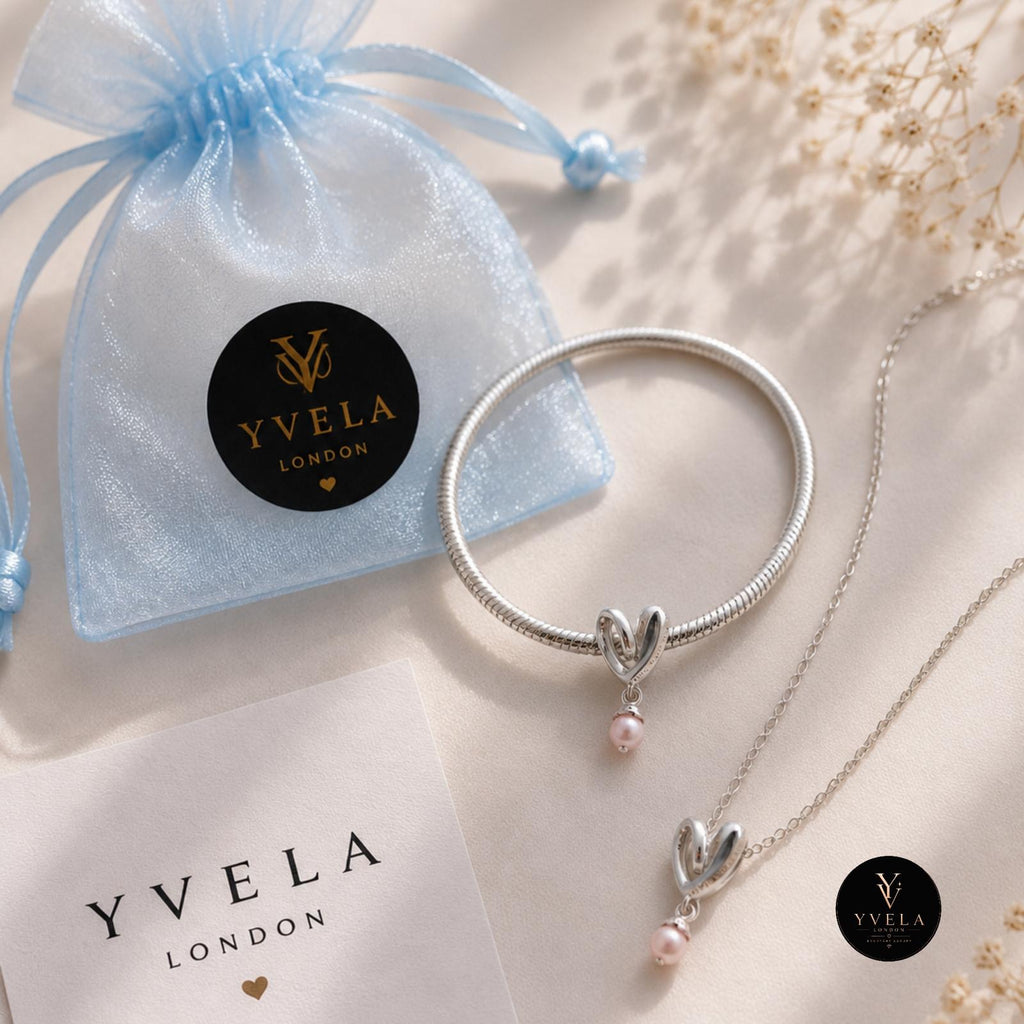 Silver Heart Charm with Delicate Pink Pearl Detail ✨