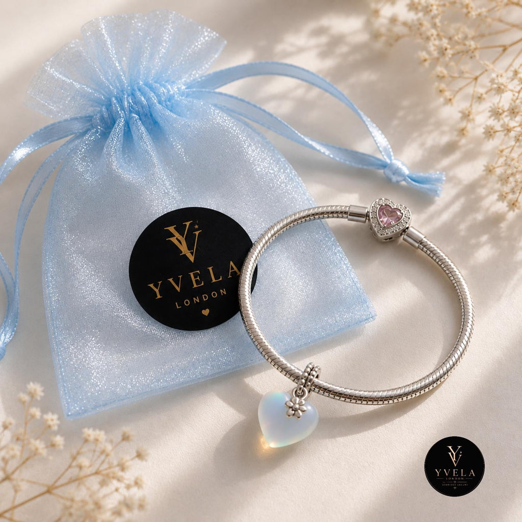 Silver Charm with Dreamy Opalescent Heart detail ✨
