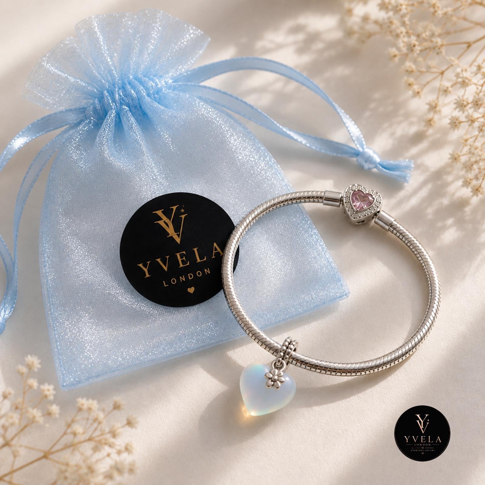 Silver Charm with Dreamy Opalescent Heart detail ✨