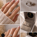 Elegant Silver Adjustable Star & Flower Crystal Ring ✨
