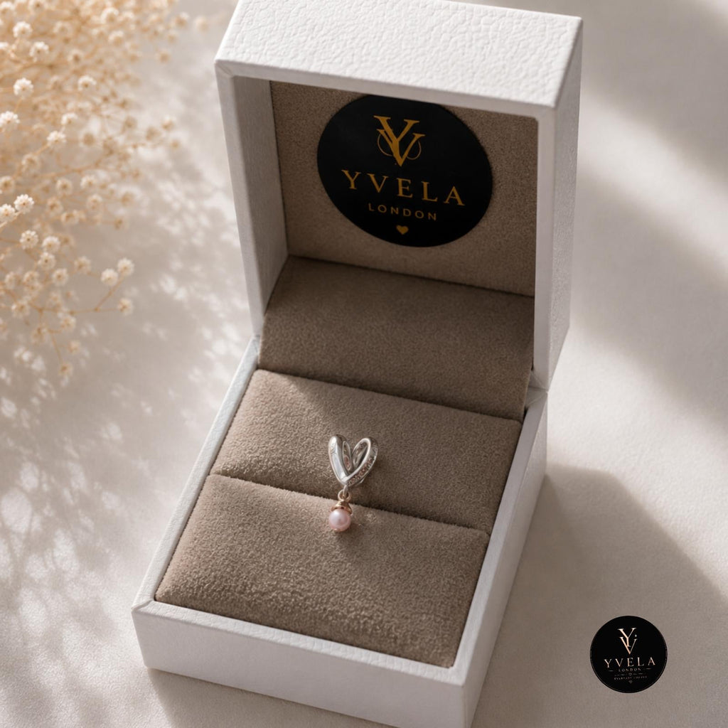 Silver Heart Charm with Delicate Pink Pearl Detail ✨